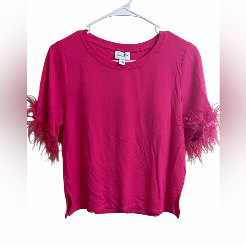For Cynthia Pink Feather Sleeve Tee